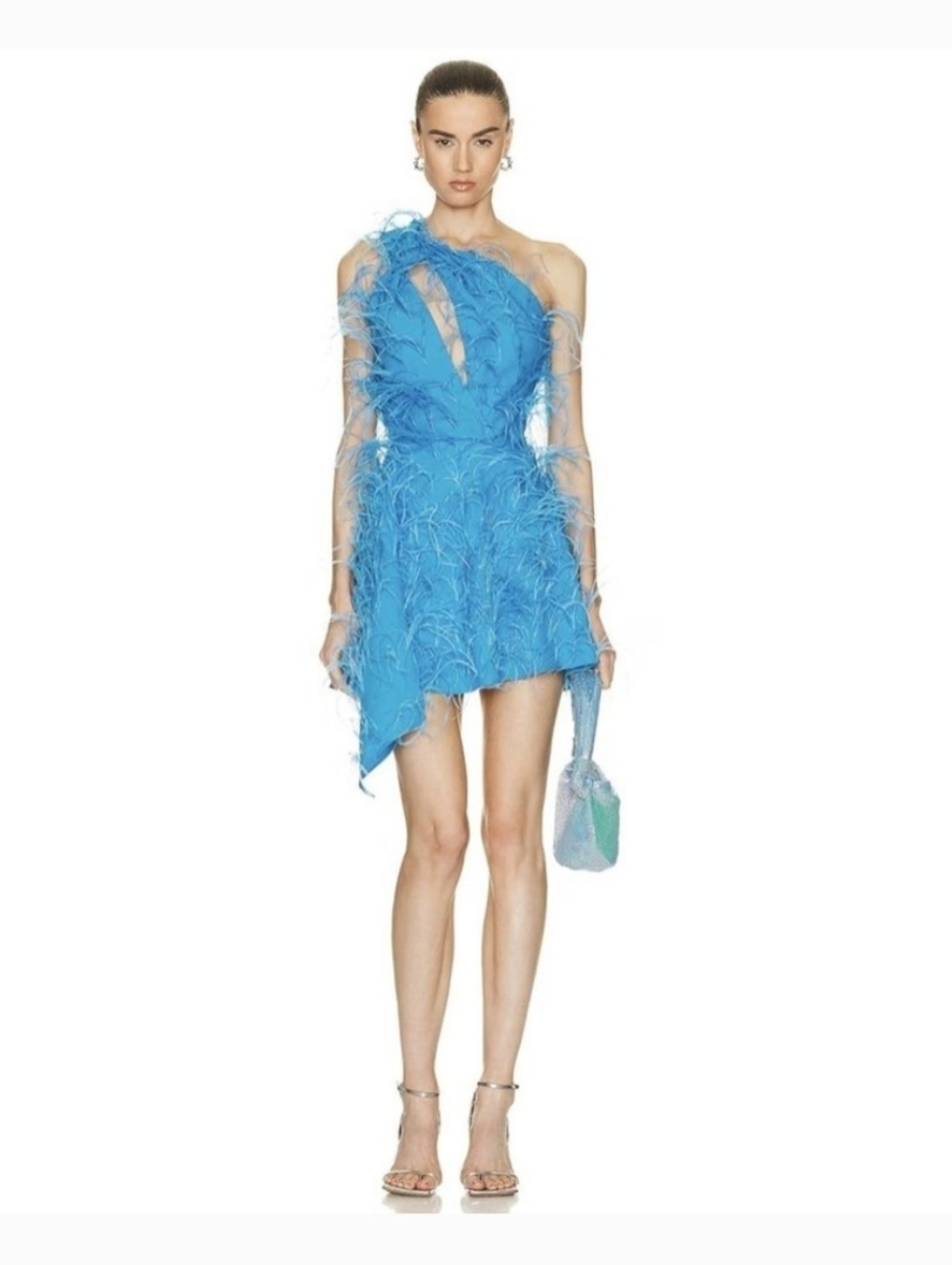 Rare cult gaia Turquoise Ostrish Feather-Trim Mini Dress